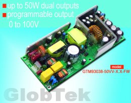 0 to 100v programmable voltage output Medical (60601-1) Internal Open Frame Power Supply designed to meet ANSI/AAMI ES60601-1 and EN/IEC 60601-1, 3rd edition is rated up to 50W output with dual outputs, Model Series GTM93038-50VV-X.X-FW 0 to 100v programmable voltage output Medical (60601-1) Internal Open Frame Power Supply designed to meet ANSI/AAMI ES60601-1 and EN/IEC 60601-1, 3rd edition is rated up to 50W output with dual outputs, Model Series GTM93038-50VV-X.X-FW